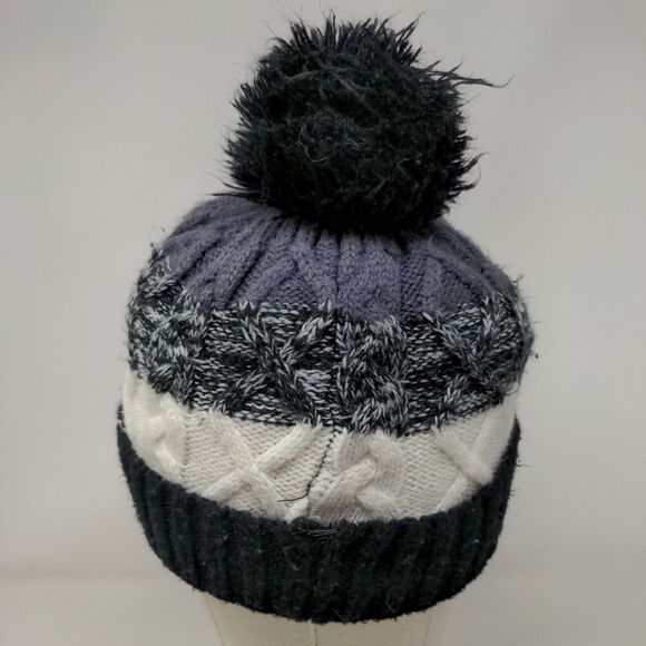 Britt's Knits Beanie Hat Multicolor One Size Stretch Hand Knitted Pom Pom - Picture 5 of 9